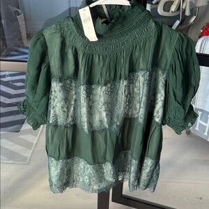 Anthropologie Forest Green Lace Blouse